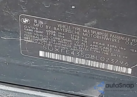 2008 BMW X5 3.0Si из США, поврежденный, VIN 5UXFE43508L023796